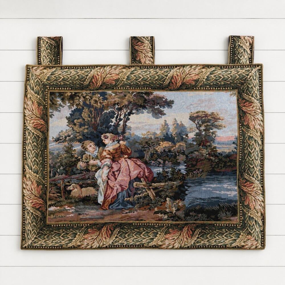Sea Gull French Country Tapestry Wall Hanging Romantic Couple 38x43 Chateau Core